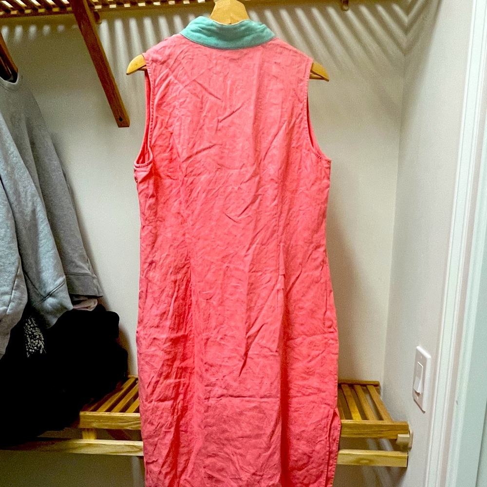 Sailed to Sable Linen long dress turquoise and coral color.